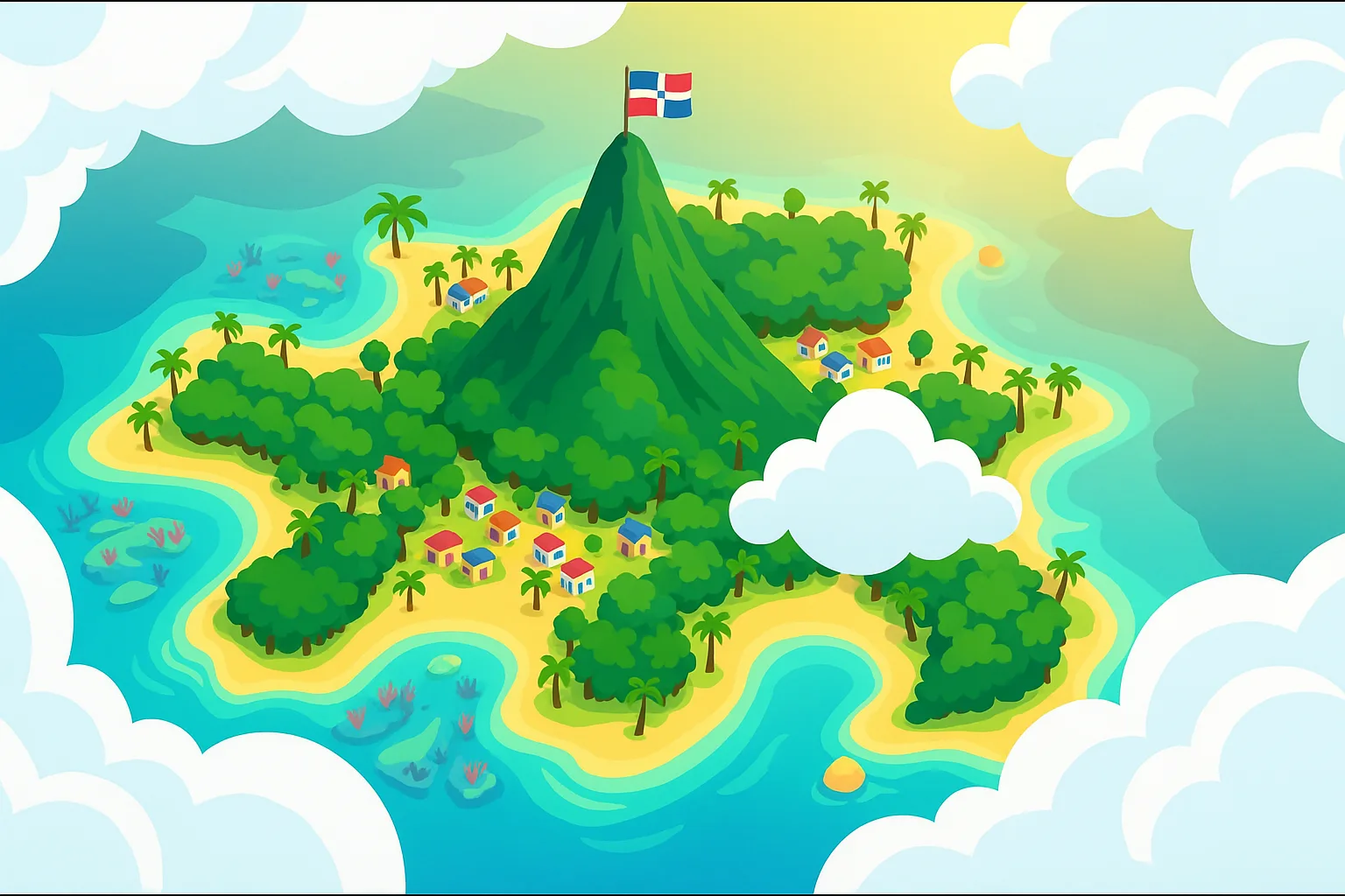 Mapa de la isla, vista aérea